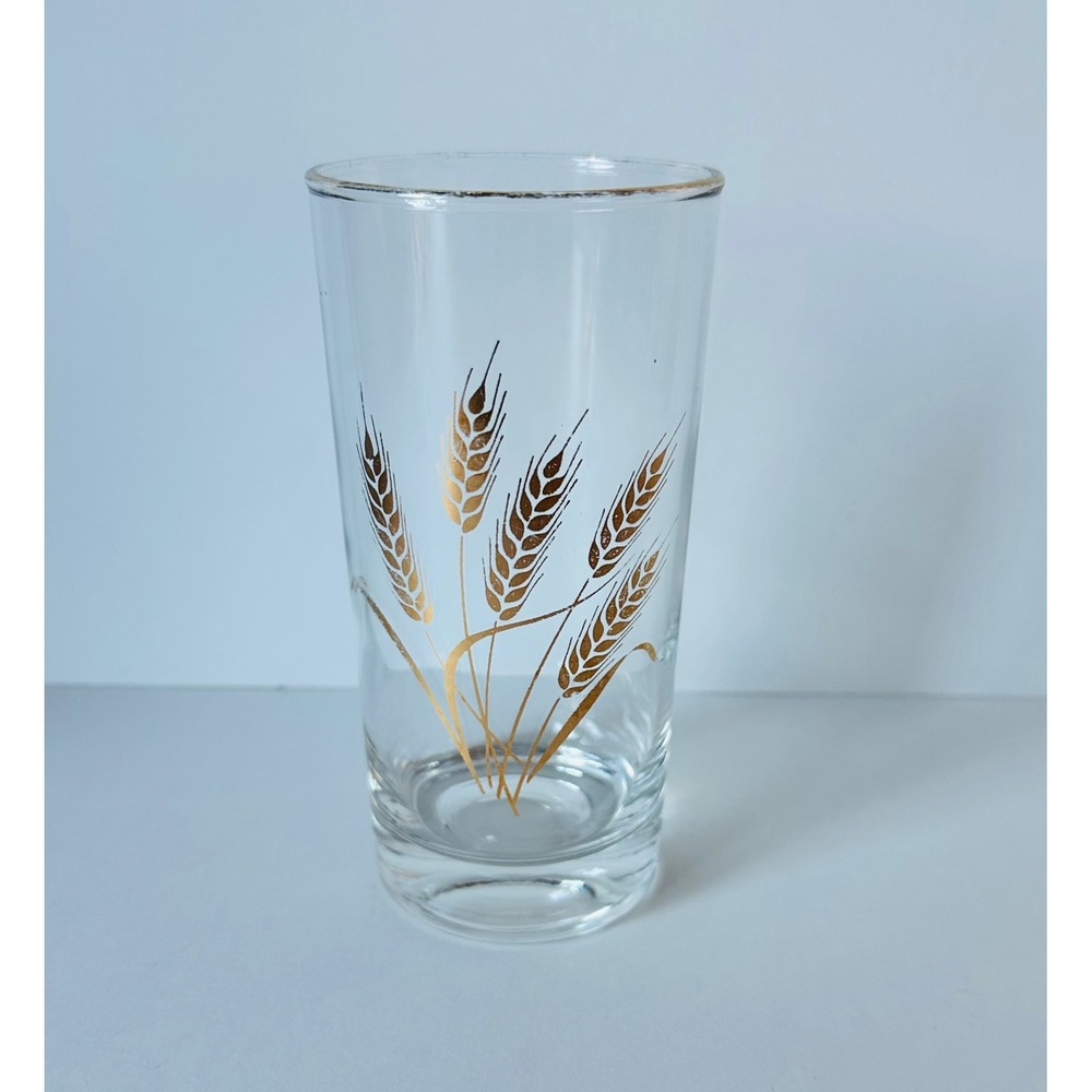 60's Vintage Libbey Golden Wheat Glass Tumbler Gold Rim Mid Century Modern 5.5"